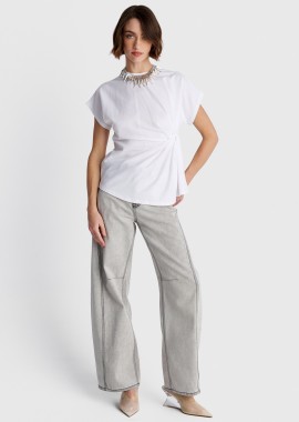 Μπλούζα κοντομάνικη με σούρα στο πλάι - 5206179061124