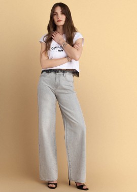 Τζιν παντελόνι wide straight με διαμαντάκια - 5206179071901