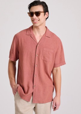 Relaxed fit πουκάμισο από λινό και τεχνητό μετάξι