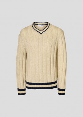 SELECTED HOMME Ανδρικό Μπεζ Wool Blend V-Neck Jumper