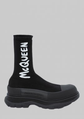 ALEXANDER MCQUEEN - ALEXANDER MCQUEEN Ανδρικό Μαύρο Graffiti Knit Tread Slick Boot in Black/white