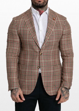 LARDINI Ανδρικό Μπεζ Two Button Check Fitted Blazer