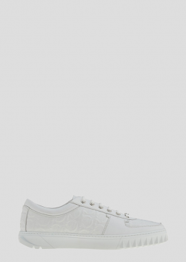 SALVATORE FERRAGAMO - SALVATORE FERRAGAMO Ανδρικό Λευκό Shark-Tooth Detailed Leather Sneakers