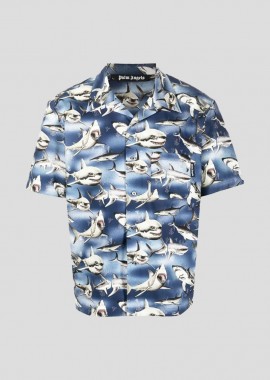 PALM ANGELS Ανδρικό Μπλε Bowling Shirt Blue Black