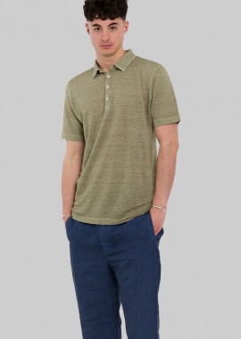 120% LINO Ανδρικό Πράσινο Mélange Semi-Sheer Polo Shirt