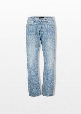 VERSACE - VERSACE Ανδρικό Μπλε Allover Regular Jeans