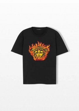 VERSACE - VERSACE Ανδρικό Μαύρο Medusa Flame T-Shirt