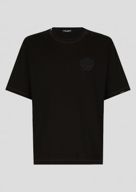 DOLCE&GABBANA Ανδρικό Μαύρο Cotton T-Shirt with Logo Embroidery