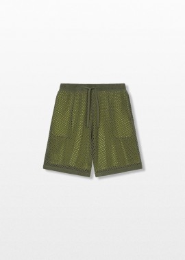 KENZO Ανδρικό Πράσινο Embroidered Knitted Shorts In Mesh