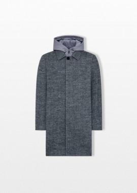 DUNO - DUNO Ανδρικό Γκρι Coat with Herringbone Pattern