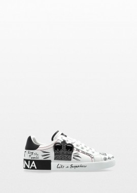 DOLCE&GABBANA - DOLCE&GABBANA Ανδρικό Λευκό Sneakers with Logo Patch