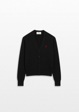 AMI PARIS - AMI PARIS Ανδρικό Μαύρο Cardigan with Contrasted Ami De Coeur
