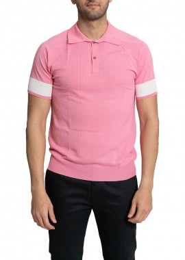HOSIO - HOSIO Ανδρικό Ροζ Two Button Polo T-Shirt