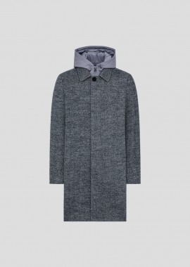DUNO Ανδρικό Γκρι Men's Coat with Herringbone Pattern