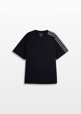 Y-3 - Y-3 Ανδρικό Μαύρο Raw Edge 3 Stripes T-Shirt