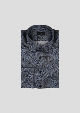 ETRO Ανδρικό Μπλε Navy Blue Shirt with Paisley Pattern