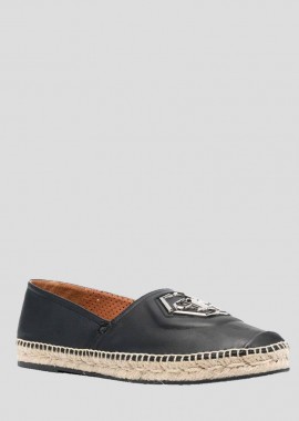 PHILIPP PLEIN - PHILIPP PLEIN Ανδρικό Μαύρο Logo-Plaque Leather Espadrilles