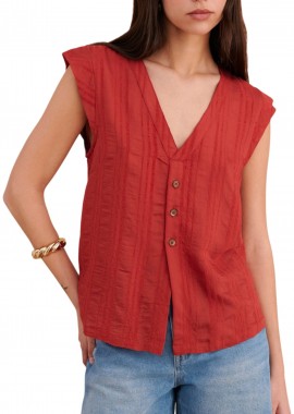 Top Attrattivo Αμάνικο Με Κουμπιά 9923122-SPICE RED Γυναικείο