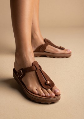 FANTASY SANDALS - FANTASY SANDALS Δερμάτινα σανδάλια με Ανοίγματα - S9004 MIRABELLA - Καφέ Σουέτ