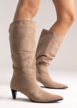 Ideal shoes Μυτερές μπότες με τακούνι kitten - 6377 - Taupe Σουέτ