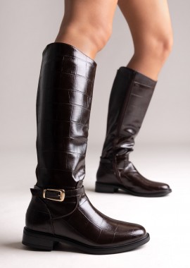 Ideal shoes - Ideal shoes Μπότες ιππασίας - 6390 - Καφέ Κροκό