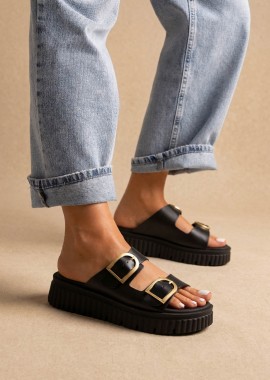 RAGAZZA - RAGAZZA Δερμάτινα Flatform Σανδάλια - 01250 - Μαύρο Ματ
