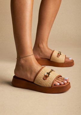 RAGAZZA Slides σανδάλια με πλεκτό σχέδιο - 01173 - Beige Raffia