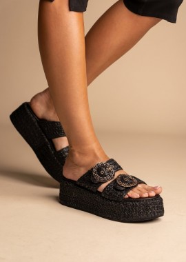 Mariella Fabiani - Mariella Fabiani Flatform Σανδάλια - 2614/05 - Black Raffia