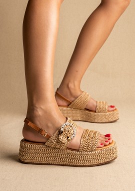 Mariella Fabiani - Mariella Fabiani Flatform σανδάλια - 2622/02 - Tan Raffia