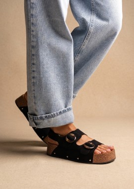 BOTEGGA 22 - BOTEGGA 22 Flatform σανδάλια με αγκράφα - OM221-25 - Μαύρο Σουέτ