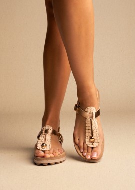 FANTASY SANDALS - FANTASY SANDALS Άνετα Δερμάτινα Σανδάλια με Μπαρέτα - S9005 MARLENA - Rose Gold