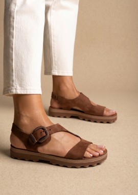 FANTASY SANDALS - FANTASY SANDALS Σανδάλια με αγκράφα - S9055 - Καφέ Σουέτ