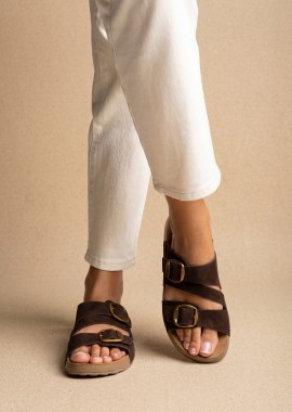 FANTASY SANDALS - FANTASY SANDALS Σανδάλια με λουράκι και αγκράφα - ECO 006 - Καφέ Σουέτ
