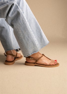 TFP Σανδάλια T-Strap με κλείσιμο με αγκράφα - L1 VAMOS - Khaki Green Suede