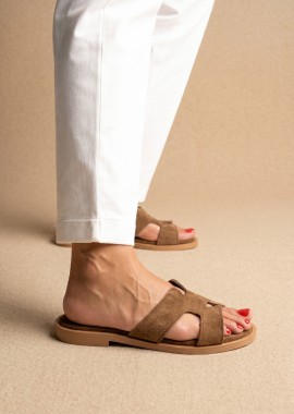 TFP Σανδάλια με cutout σχέδιο και λουράκια - 37 VAMOS - Khaki Green Suede