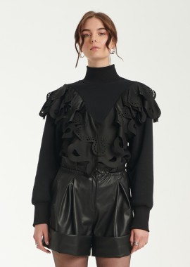 Sweatshirt With Ruffle Trimming In Black