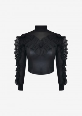 Eco-Leather Long-Sleeved Top