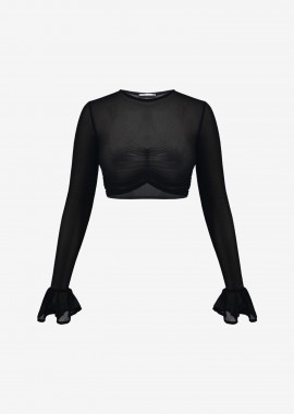 Cutcuutur - Mesh Cropped Long-Sleeved Top in Black
