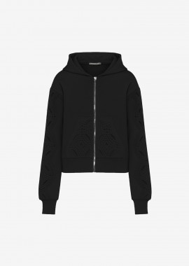 Zip-Up Hoodied Sweatshirt in Black