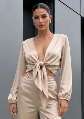 PerfectDress.gr - chic σατέν μπολερό Jojo grace μπεζ