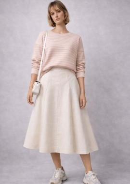 PerfectDress.gr - τζην cotton φούστα πιέτες άλφα Sports εκρού