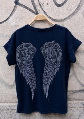 casual t-shirt Angel μαύρο