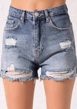 SOU - Γυναικείο denim σορτς με σκισίματα