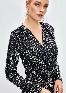 Aurora γυναικείο κορμάκι με παγιέτες ασημί