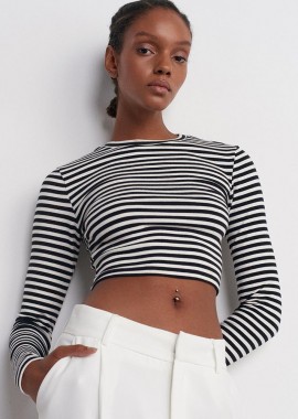 TAYNA γυναίκεια μακρυμάνικη crop top με ριγες