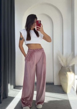 ΚΙΚΟ βελούδινο παντελόνι σε ίσια γραμμή με λάστιχο στη μέση (Ροζ)