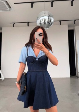 VOILA γυναικείο τζιν μίνι φόρεμα με τιράντα