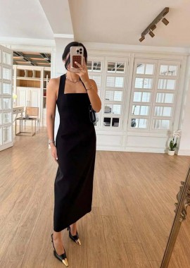 SOU - Eliza μιντι γυναικείο φόρεμα μαύρο