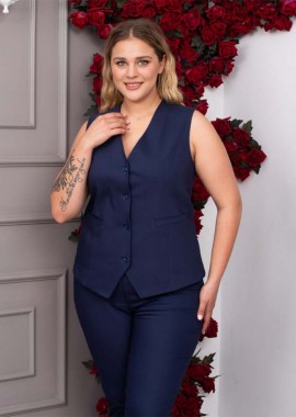 TOLL γυναίκειο γιλέκο με κουμπιά σκούρο μπλε big size