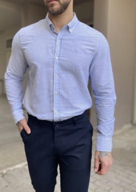 Ανδρικό μπλε ριγέ πουκάμισο με γιακά 1564